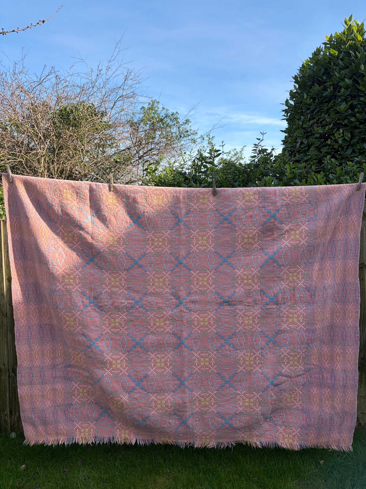 HEN BLANCED WLÂN PINC / vintage pink wool Welsh tapestry blanket or throw