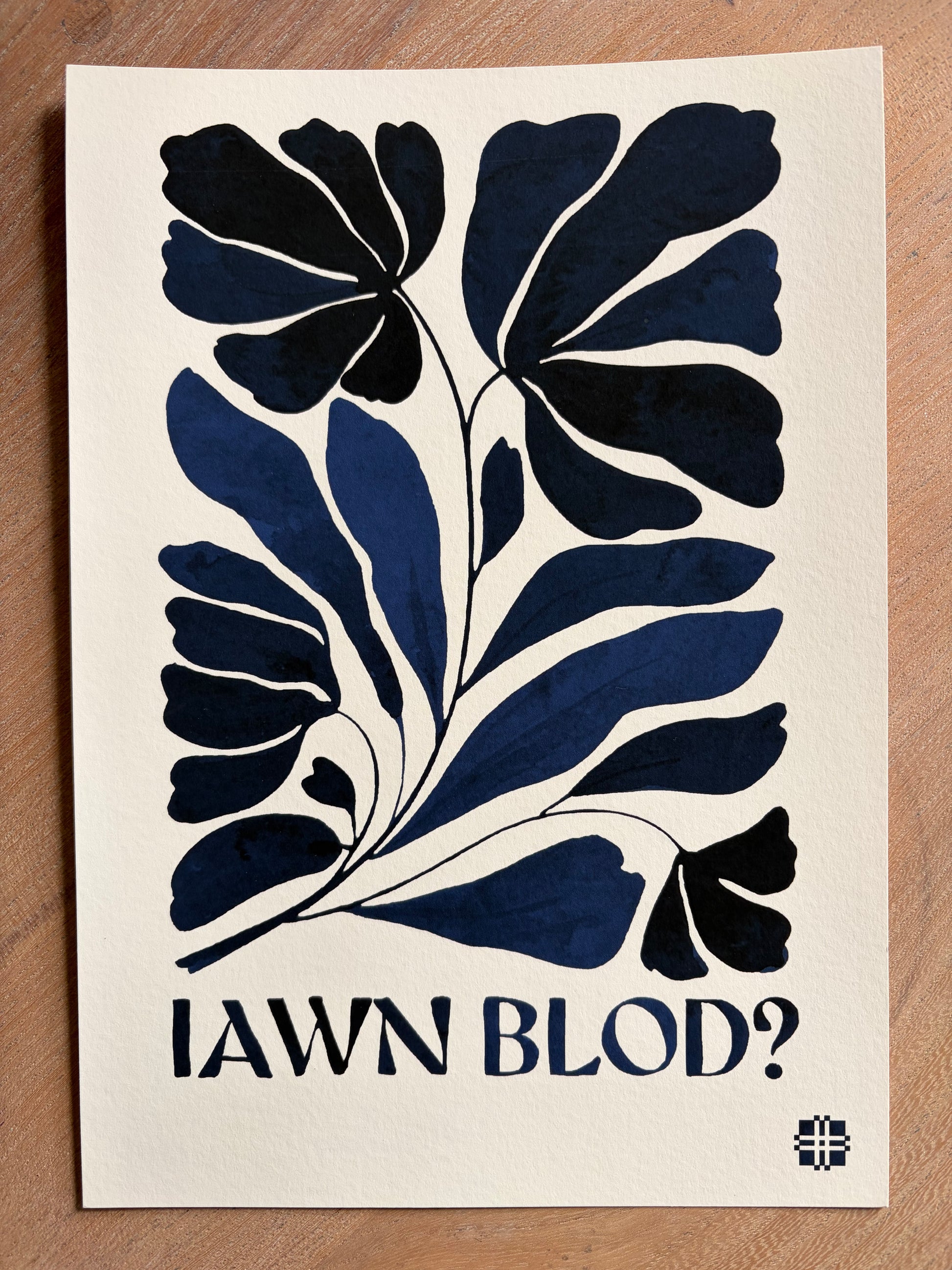 ELFYN Welsh art print Iawn Blod? Cymru Cymraeg blue on cream archival