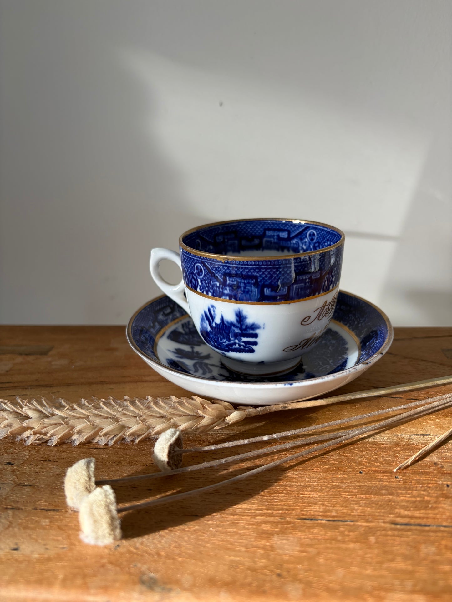 HEN CWPAN A SOSER ABERYSTWYTH / Vintage cup and saucer A PRESENT FROM ABERYSTWYTH